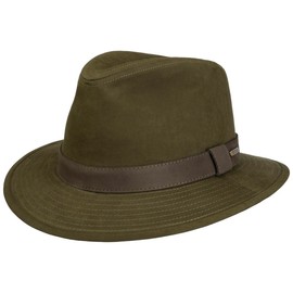 Stetson Waxed Traveller Fabric Hat Leather Set Summer Winter Men, olive