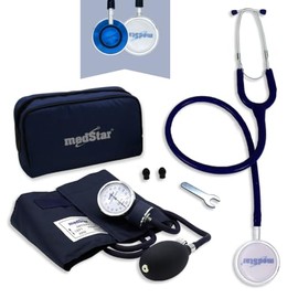 MEDSTAR | Kit Baumanometro Aneroide con Estetoscopio de Doble Campana FULL COLOR (AZUL)