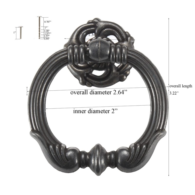 skohom 6 Packs Ring pulls,2.6 inch Antique Drawer pulls,Ring Cabinet