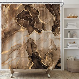 YSATNSFT Brown Marble Shower Curtain Abstract Marble Texture Art Modern Ombre Luxury Home Fabric Bathroom Decor Set Include Hooks,(70" WX70 H)