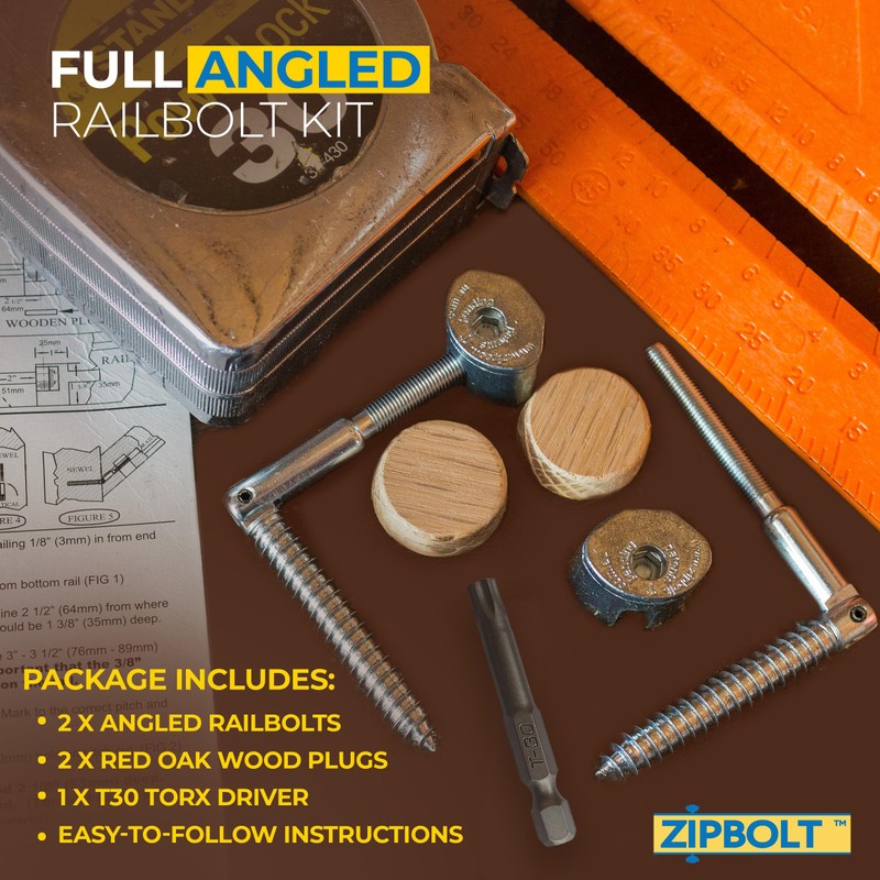 Zipbolt 11.560 Angled Railbolt — Angled Staircase Handrail to Newel