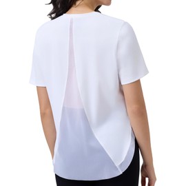 AARYA Women's Workout Tops Short Sleeve Athletic Shirts Moisture Wicking Quick Dry Mesh Back Yoga Tees for Running Gym（White,Large