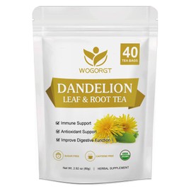 Dried Dandelion Leaf & Root Tea - Natural Dandelion Herbal Tea for Liver Support, Antioxidant, Digestion and Immune Support, Caffeine Free - 40 Tea Bags