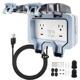 Outdoor Outlet Box with 9.8Ft Extension Cord, IP66 Waterproof Outdoor Electrical Outlet with On-Off Switch & Indicator Light, Outdoor Power Outlet for Garden Yard Sports Field