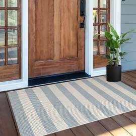 OJIA OJIA Outdoor Porch Rug Front Door Mat 24'x51, Washable Checkered Rug Blue and White Striped Front Door Rug Cotton Woven Kitchen Rugs Small Area Rugs for Entryway Patio Bedroom Bathroom
