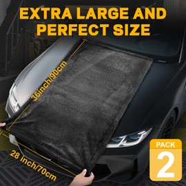 BIBOKLTIY 2-Pack Double Sided Car Drying Towel(28"x36"),1600 GSM Super Absorbent Microfiber Drying Towels for Cars,Streak-Free,Scratch-Free,No Water Spots,Machine Washable