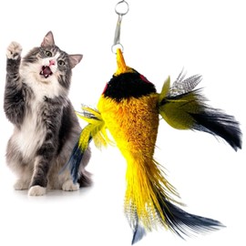 Kat Fly Cat Wand Refill Teaser Toy - Interactive Cat Wand Toy Attachments for Indoor Cat and Kitten - Cat Toy with Real Feathers Best Cat Toys for Bored Cats, Cat Teaser Toy - Bird (Yellow) 2PK