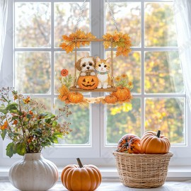 Eiflow Acrylic Diamond Art Hanging Kit for Adults Thanksgiving Fall, DIY Diamonds Painting Door Hanger Board Kit, Special Crystal Diamond Art Painting Pendant Ornament