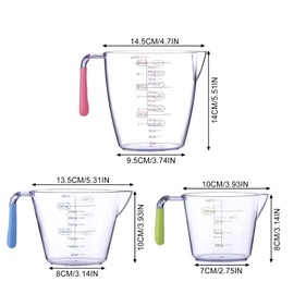 Plastic Measuring Cups Set of 3 with Angled Grip Handles - BPA-free and Easy to Read Measurements - Perfect for Baking - includes 200ML, 400ML, and 900ML Measuring Jugs