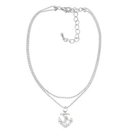 Spinningdaisy Silver Plated Double Layer Crystal Anchor and Buoy Anklet Ankle Bracelet (Anchor)