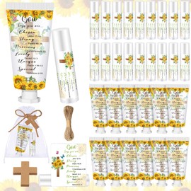 Heigble 144 Pcs Christian Lip Balm Hand Cream Set Party Favors, Include 36 Bible Lip Balm 36 Moisturizing Hand Cream 36 Bags 36 Cards and Ropes for Accessories Gifts (Biblical, Sunflower)