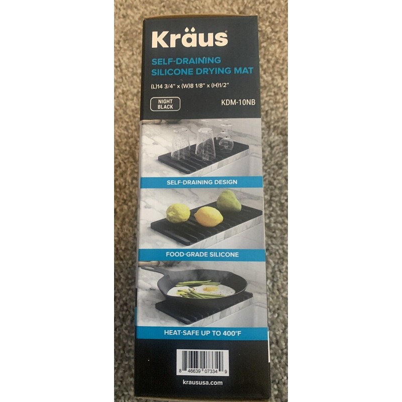 Kraus Self Draining Dish Drying Mat- Night Black. Set of