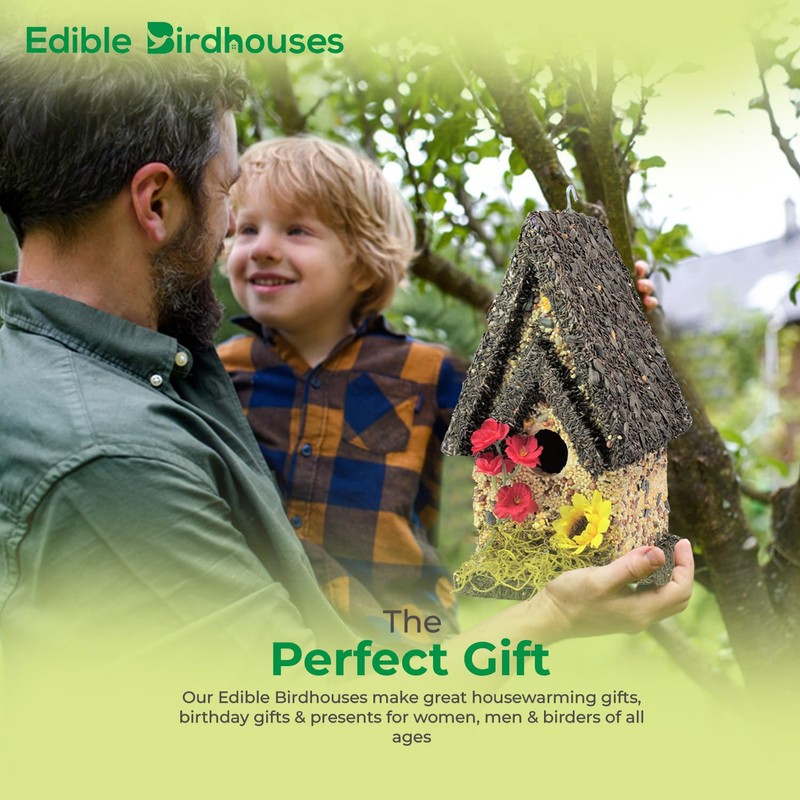 Edible Birdhouse - Birdseed Bird Feeder, Wooden Birds House Covered