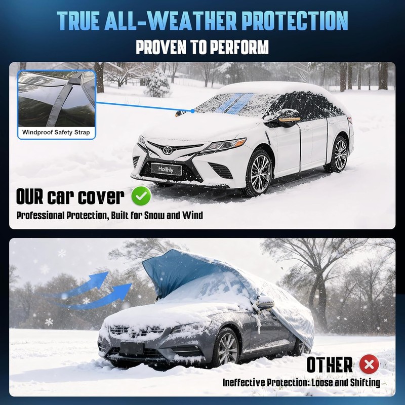 Holthly Half Car Cover Top for Sedan/Coupe/Cabrio, Windshield Cover for