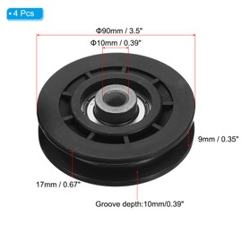 PATIKIL Universal Bearing Pulley Wheel 90mm/3.5", 4 Pcs Nylon Bearing Pulley Wheel Lifting Bearing Wheel Replace for Gym Equipment Part Cable Machine