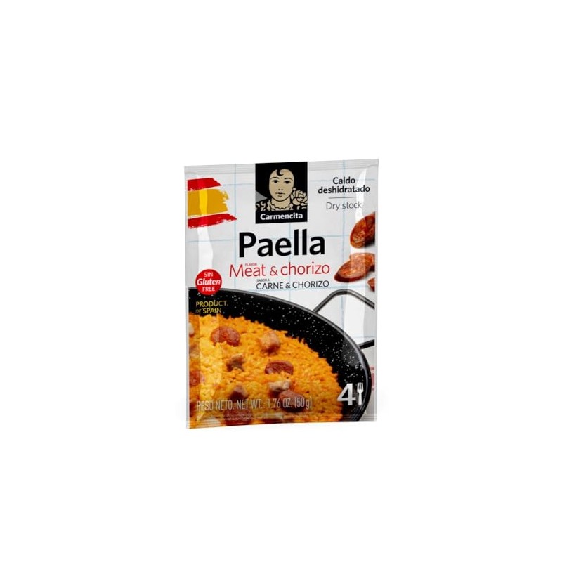 Carmencita. Dry Meat and Chorizo Paella Stock sachet. 4 servings.