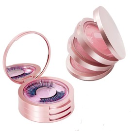 YiQiYi Eyelash Storage Box-2 Pack Eyelash Holder Case with Mirror 3Layers Circle Eyelash Box with Lash Holder Empty Makeup Case Travel for Women and Girls（Rose Gold)）