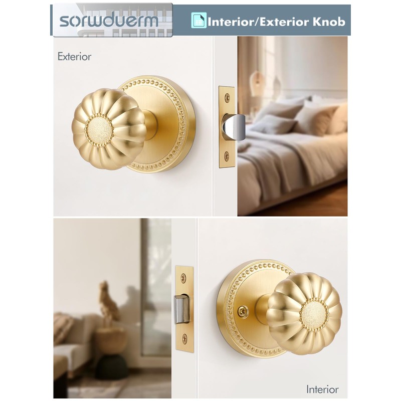 SORWDUERM Gold Door Knobs Passage Door Knobs Brushed Gold Interior