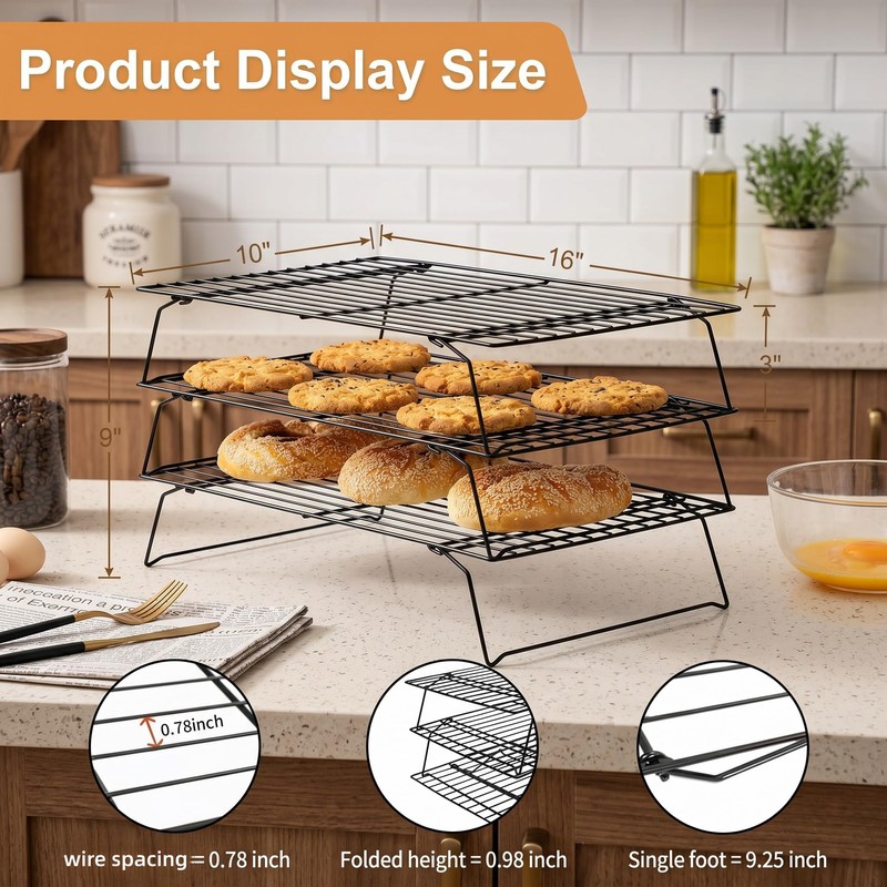 Cooling Racks for Baking, 3-Tier Stackable Wire Cooling Rack Set
