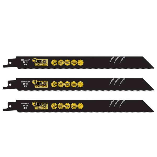 3 x SabreCut SCRS1122BF_3 225mm 14 TPI S1122BF Fast Wood and Metal Cutting Reciprocating Sabre Saw Blades Compatible with Bosch Dewalt Makita and many others