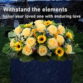 Headstone Flower Saddles - Tombstone Saddle Flowers for Cemetery Gravestone, Grave Decorations Florals for Gravesite Saddles, for Veterans Gravesite, Never Be Blown Away