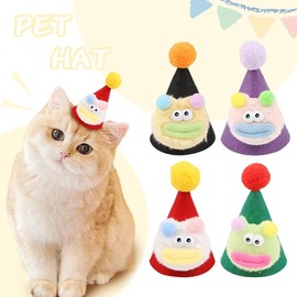 LAKYMIE Pack of 4 Birthday Hat Dog Cat Christmas Hat Birthday Dog Hat Felt Party Accessories Decoration