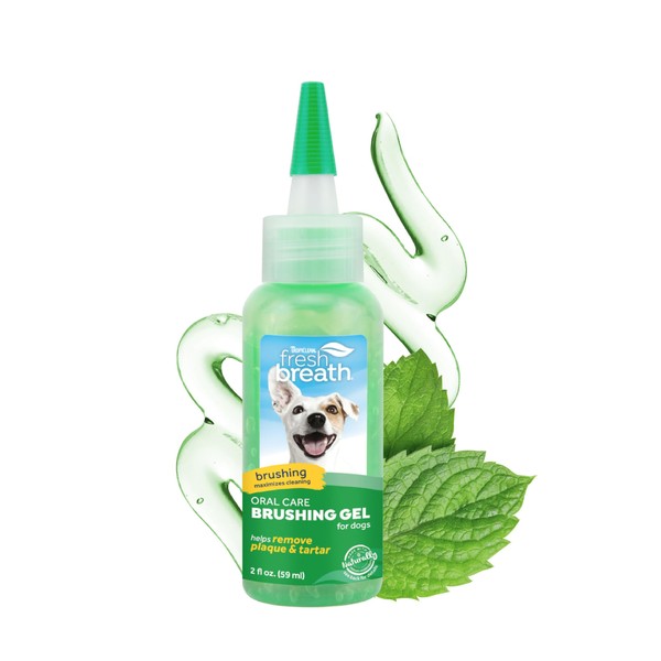Fresh Breath by TropiClean Brushing Dental & Oral Care Gel for Dogs & Cats | Made in USA | Removes Plaque & Tartar | 2 oz