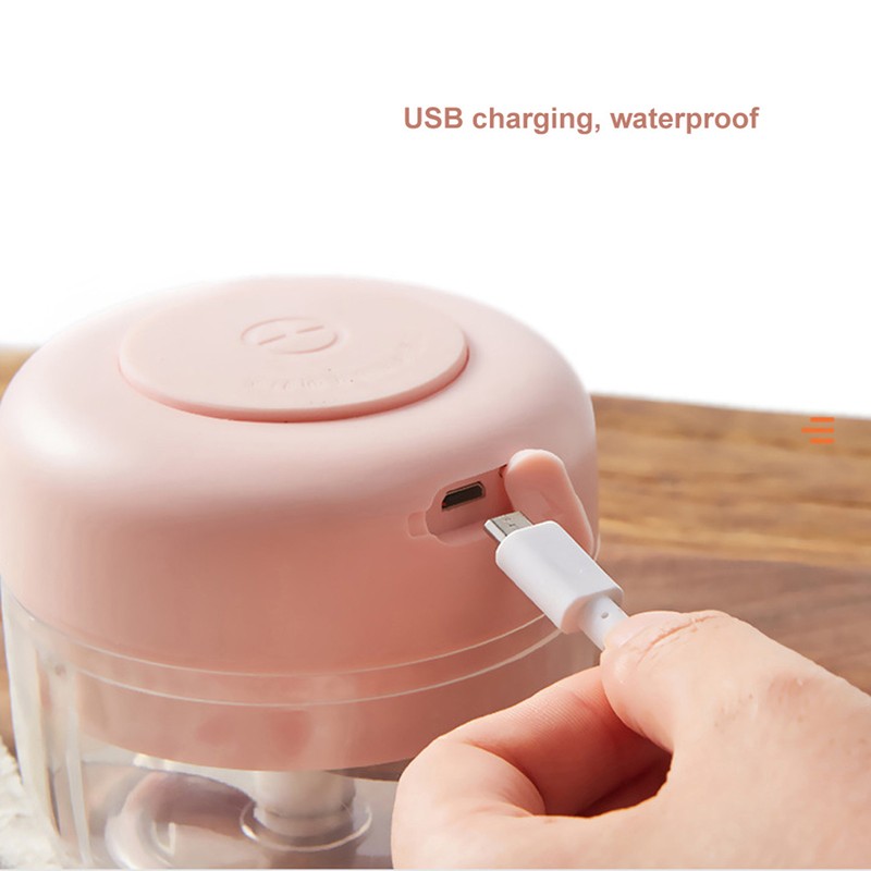 100ML Pink Garlic Grater USB Charging Electric Garlic Crusher Pressing