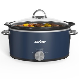 SUNVIVIPRO 3QT Slow Cooker, Small Crock with 3 Heating Settings & Removable Ceramic Pot, Mini Food Warmer with Dishwasher Safe Glass Lid & Crock, Stainless Steel, Blue