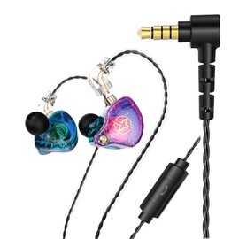 FEDAI DX2 Melody in Ear Monitors Wired Earbuds Headphones IEM HiFi Bass,Dynamic Dual Driver Wired Sport Earphone with TPE Cable for Musicians,Singer,on Stage,Studio,and Gym((Purple with Mic)