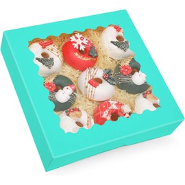 Gcardist Auto-pop Up Mint Blue 20.3 x 20.3 x 6.4 cm 12-Piece Cookie Box with Window Pastry Macaron Bakery Box for Packaging (8 x 8 x 2.5 inches)