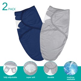Biloban Baby Swaddles 0-3 Months for Boy & Girl, Cotton Swaddle Blanket, Newborn Essentials, Grey & Navy, 2 Pack