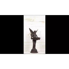 Ebros Gift Rustic Cast Iron Gabriel Angel Holding Shell Garden Bird Feeder Bath 15.5"H