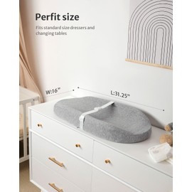 Blissful Diary Baby Changing Pad with Waterproof Lining Foam, Includes a Soft & Washable Cover, Contoured Changing Table Pads for Dresser Top with Non-Slip Bottom, 32”×16” (Grey, Avocado)