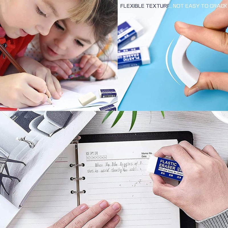 Erasers, Pack of 40 Plastic Mini White Text Erasers, Eraser