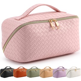 Bestash Women's Travel Cosmetic Bag with Large, Portable Travel Make Up Bag, Waterproof Makeup Bag, Toiletry Bag with Divider Bag Organiser, Cherry Pink, Makeup Bag