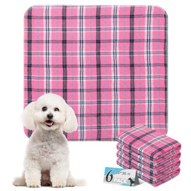 ESGPET Washable Pee Pads for Dogs - 34”x36” 6PCS, Whelping Pad for Puppy Training, Playpen Crate Bed Floor Protector, Reusable Dog Potty Pads Non-Slip, Super Absorbent & Odor Controlling, Pink Plaid
