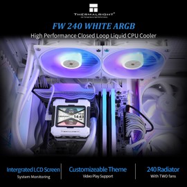 Thermalright FW240 White ARGB V2 CPU Water Cooler with 2 PWM Fans with 2000RPM,IPS LCD Screen with 320 * 240 Resolution,Liquid CPU Cooler,CPU PC Aio Cooler for AMD:AM4/AM5/Intel LGA1700