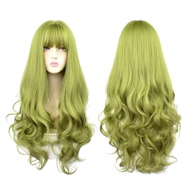 Green Wig for Women - Long Curly Wavy Hair Wig for Daily Harajuku Lolita Cosplay
