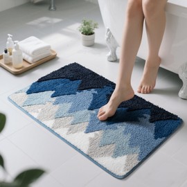 Sunlit Misty Forest Bathroom Rugs 20x32, Extra Soft Super Absorbent Bath Mat Quick Dry, Non-Slip Rubber Backing Bath Rug, Machine Washable Bathroom Floor Mat for Tub and Shower, Blue Ombre