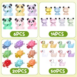 90 Pieces Mini Resin Animals,Luminous Tiny Resin Animals Mini Glow in the Dark Ducks Panda Turtle Frog Miniature Little Small Figures for Dollhouse Decor
