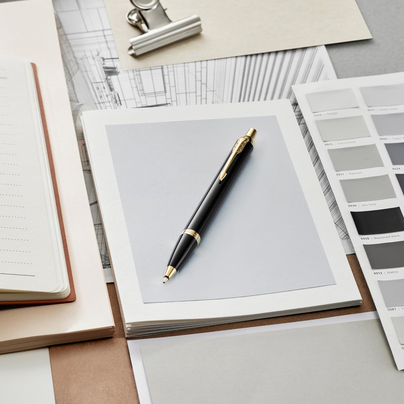 PARKER IM Ballpoint Pen, Black Lacquer with Gold Trim, Medium