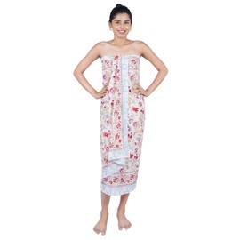 Block Print Sarong Beach Cover Up (Pink Red Wildflowers)
