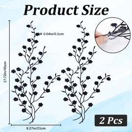GORGECRAFT 2Pcs Black Flower Embroidered Appliques Patches Floral Lace Applique Fabric Iron On Embroidered Patches Cotton Appliques Embellishments for Clothing Sewing Crafting Wedding Dress
