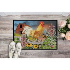 Caroline's Treasures PRS4024JMAT Yellow Rooster Greeting The Day Doormat 24x36 Front Door Mat Indoor Outdoor Rugs for Entryway, Non Slip Washable Low Pile, 24H X 36W