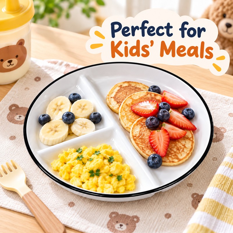 Ceramic Divided Plate for Kids – 3-Section Cartoon Dinner Dish