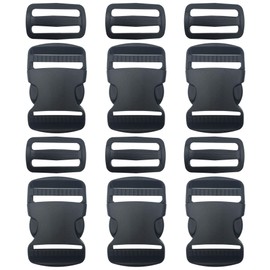 EesTeck 6 Set 1.5 Inch Flat Dual Adjustable Plastic Quick Side Release Plastic Buckles and Tri-Glide Slides for Luggage Straps Pet Collar Backpack Repairing (Black, Fit for 1.5”/38mm Webbing Straps)