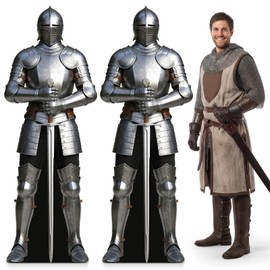 Capoda 2 Pcs 5.9 Ft Knight Cardboard Cutout Stand up Medieval Party Decoration Life-Size Armor Cutout Suit of Armor Photo Props for Medieval Themed Party Background Decor (Knight,Silver,2 Pcs)