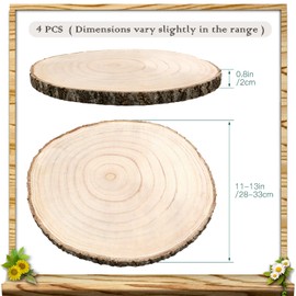 ZOCONE 4 Pcs Large Wood Slices 11-13 Inches Unfinished Wood Rounds, Natural Paulownia Wood Slices for Centerpieces, Wood Pieces Decoration with Bark, Wood Circles for Centerpieces for Painting