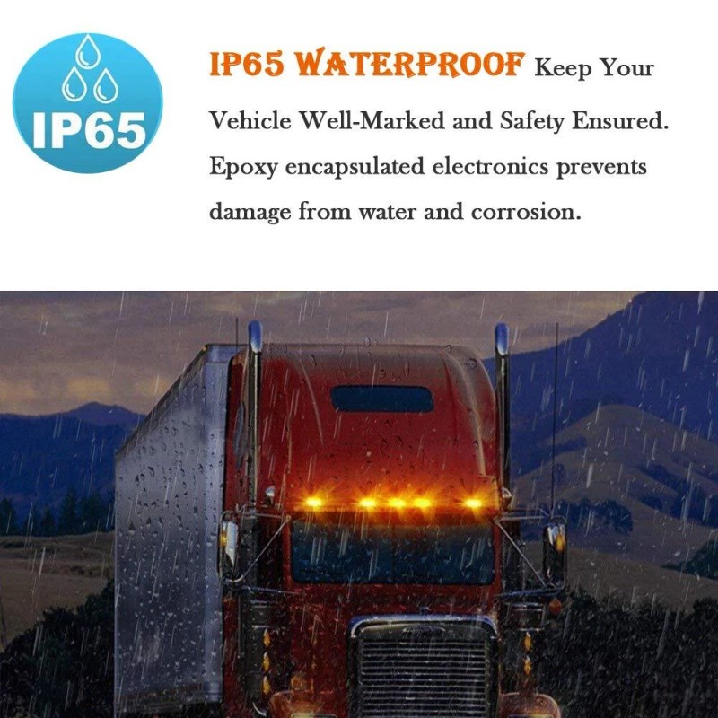 NPAUTO 5pcs Freightliner Cab Lights 6 LED Amber Roof Top